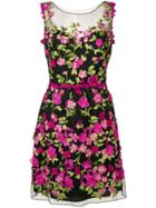 Marchesa Notte Floral Appliqués Fitted Dress - Black