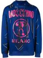 Moschino Trompe-l'oeil Logo Hoodie, Men's, Size: 52, Blue, Polyester/cotton