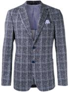 Z Zegna Checkered Blazer, Men's, Size: 54, Blue, Cotton/spandex/elastane/cupro
