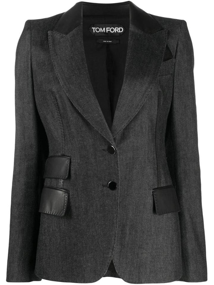 Tom Ford Leather Detail Structured Blazer - Black