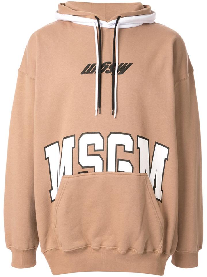 Msgm Logo Printed Hoodie - Brown