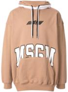 Msgm Logo Printed Hoodie - Brown