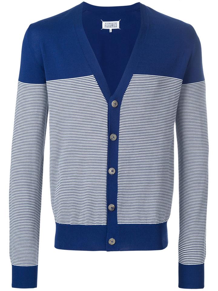 Maison Margiela Paneled Striped Cardigan - Blue