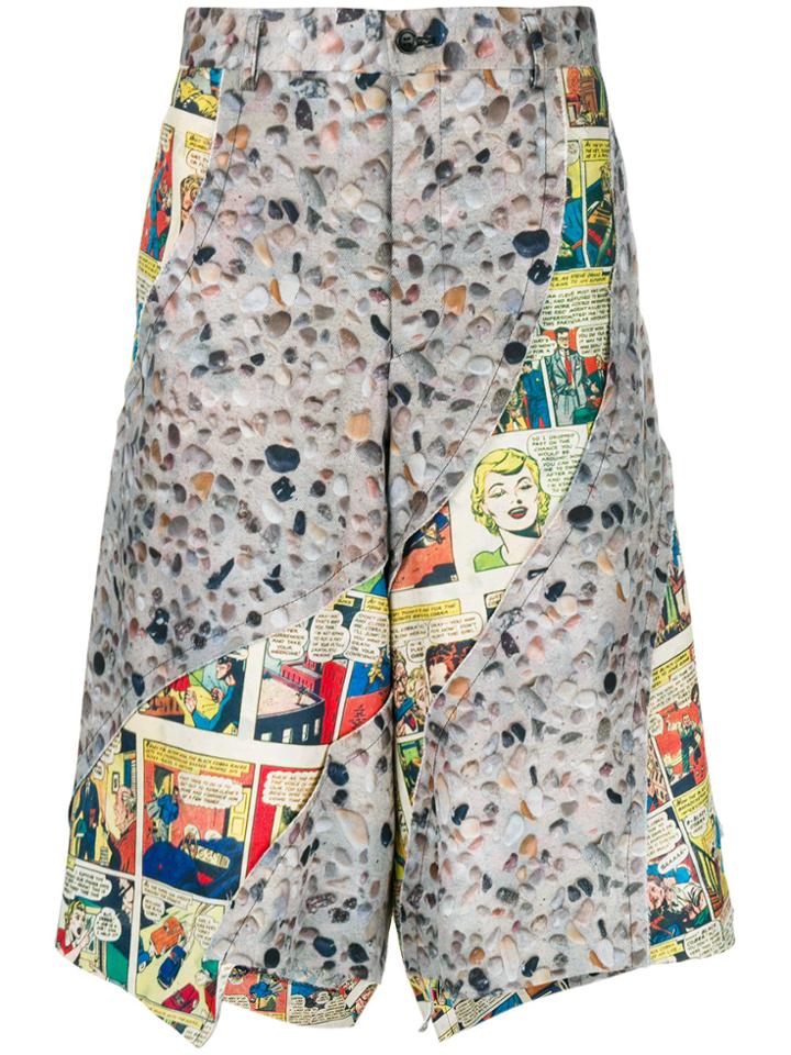 Comme Des Garçons Homme Plus Panelled Printed Bermuda Shorts - Grey