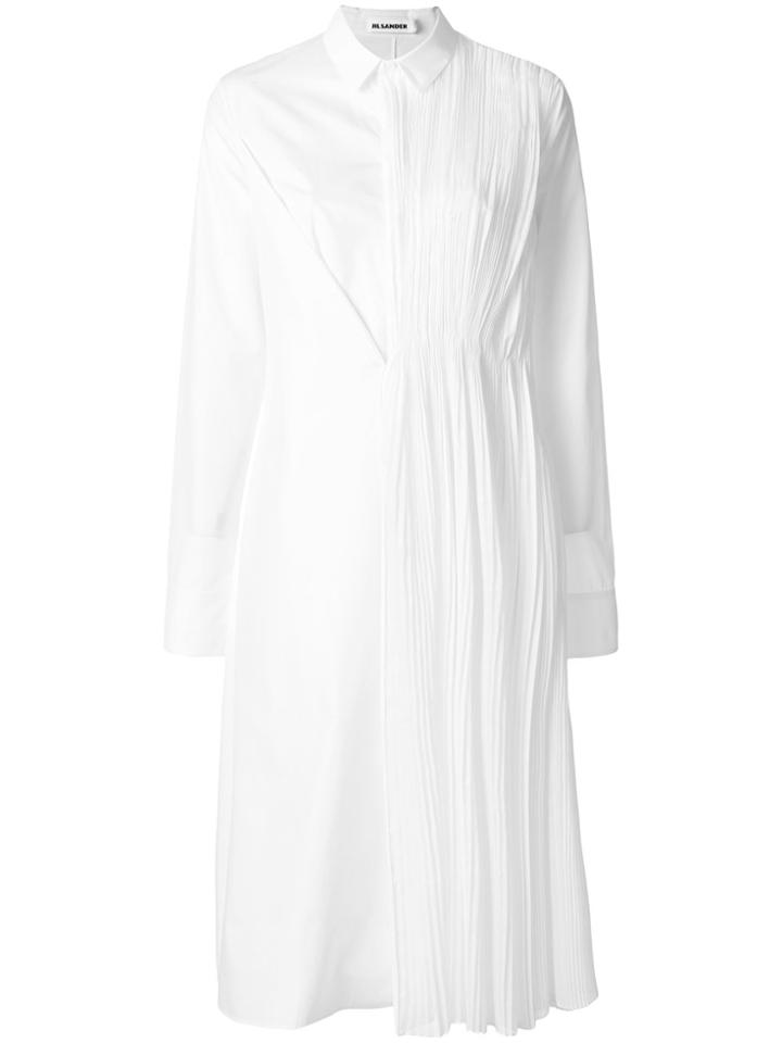 Jil Sander Pleated Panel Shirt Dress - White