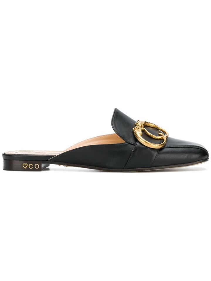 Charlotte Olympia Leopard Buckle Slippers - Black