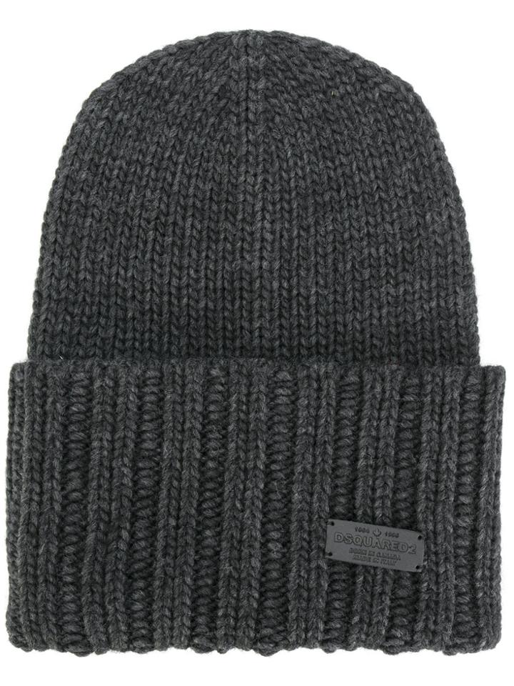 Dsquared2 Ribbed Knitted Hat - Grey