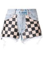 Off-white Sequin Check Denim Shorts - Blue