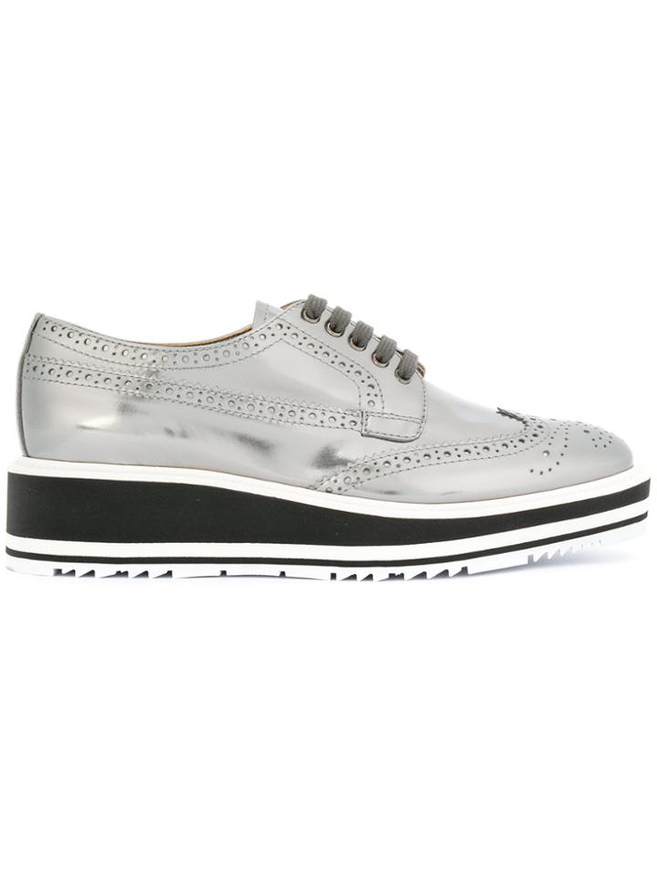 Prada Metallic Platform Sole Brogues - Grey