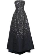 Oscar De La Renta Sequin Embroidered Gown - Black