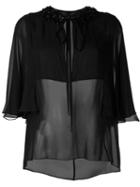 Elie Saab Embellished Tie Blouse, Women's, Size: 42, Black, Silk