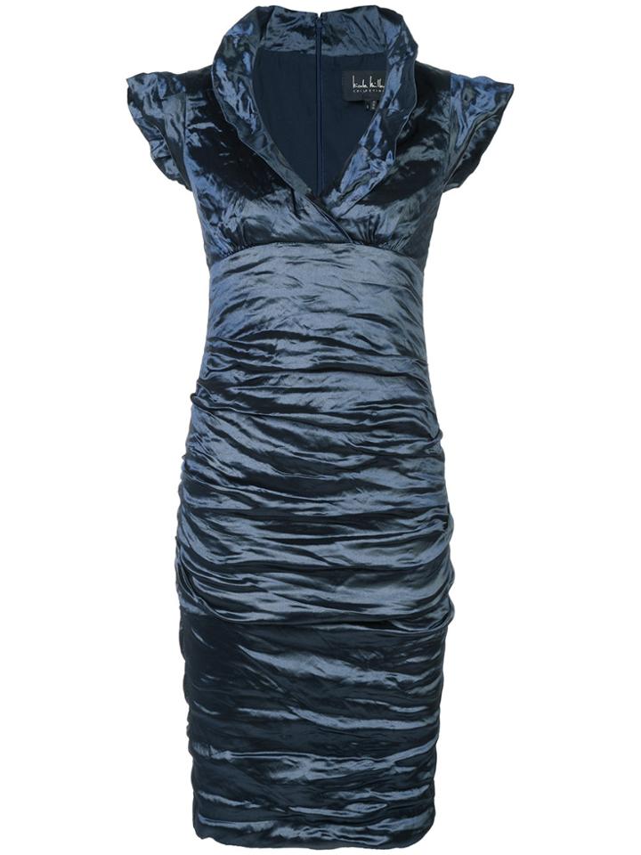 Nicole Miller Creased Fitted Dress - Blue