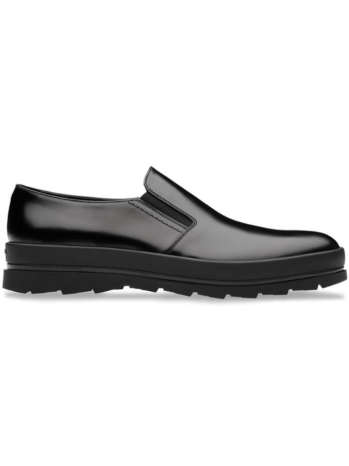 Prada Slip-on Sawtooth Sole Shoes - Black