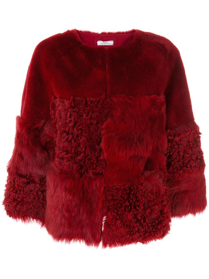 Desa Collection Short Fur Jacket - Red