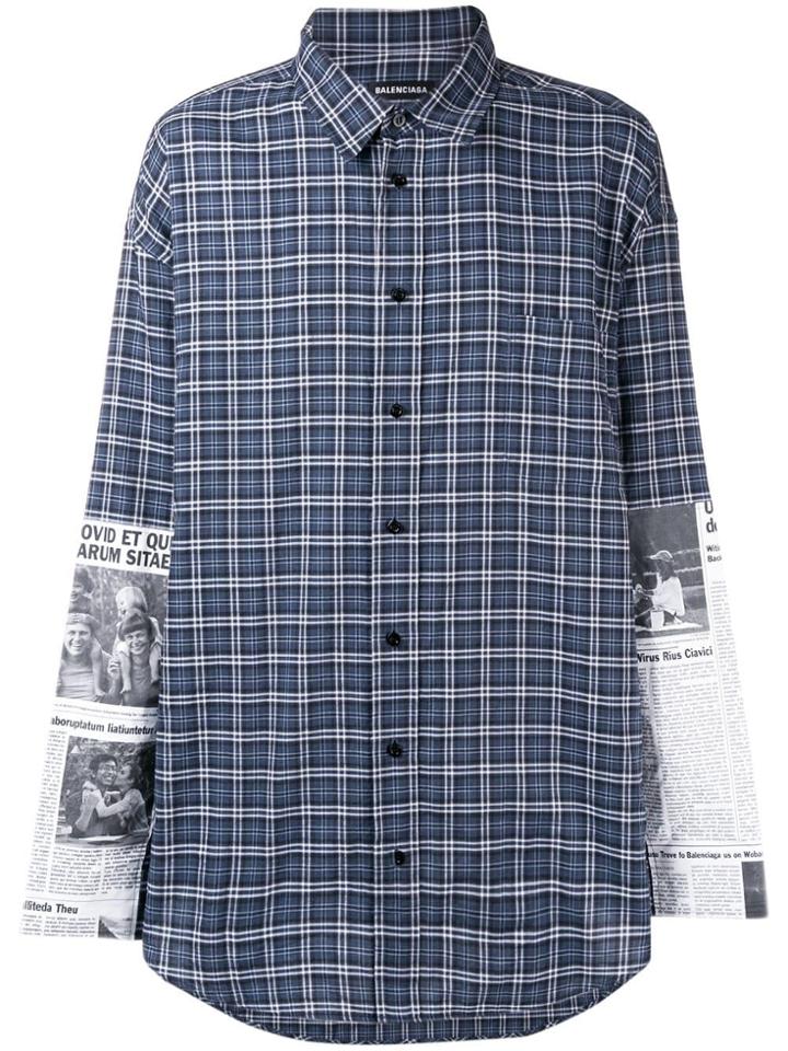 Balenciaga Newspaper Patch Shirt - Blue