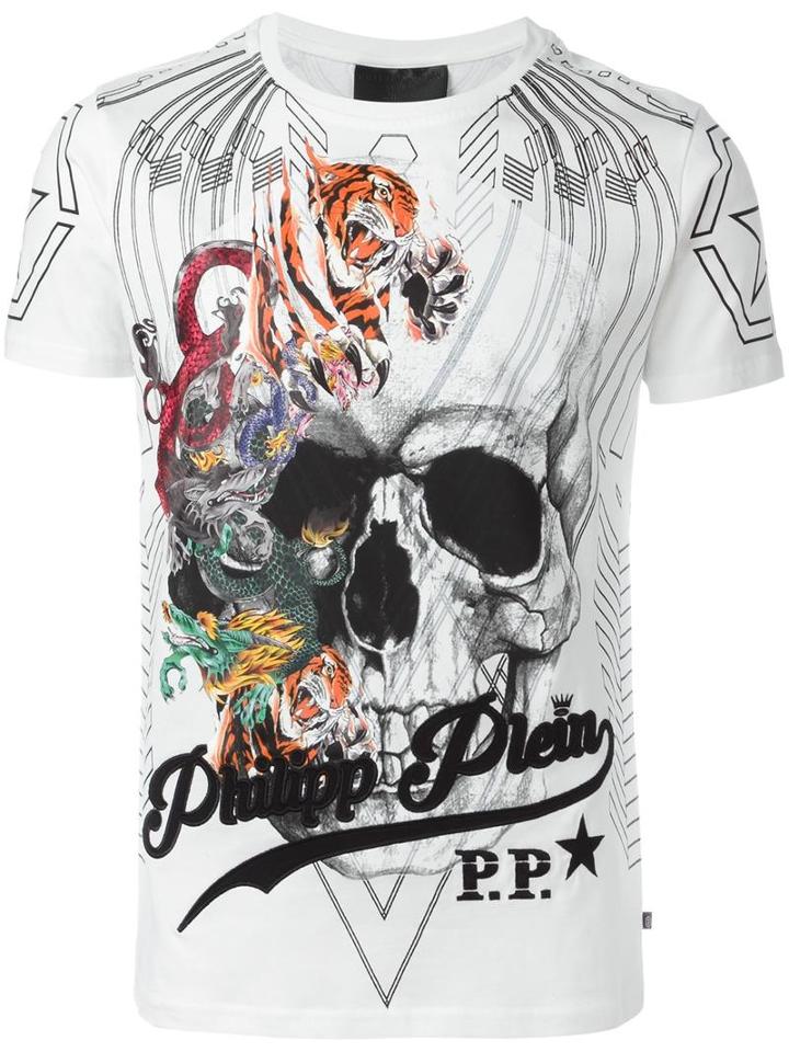Philipp Plein 'animals Skull' T-shirt, Men's, Size: Xxxl, White, Cotton