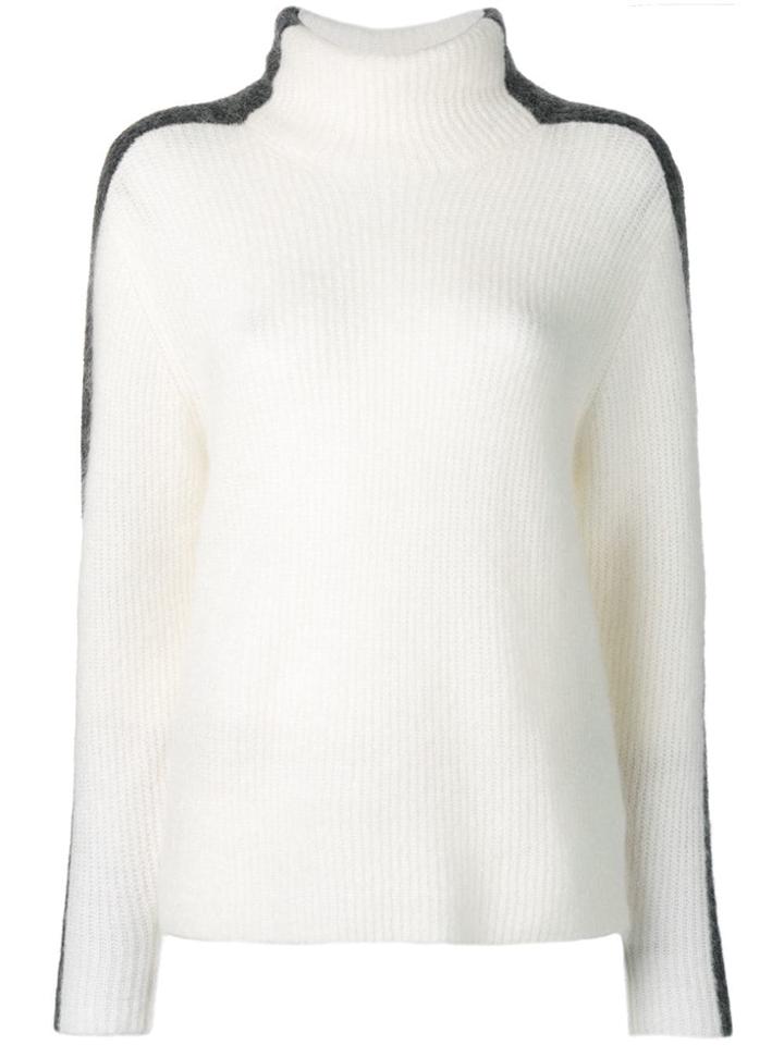 Ganni Ribbed Stripe Detail Turtle Neck - White