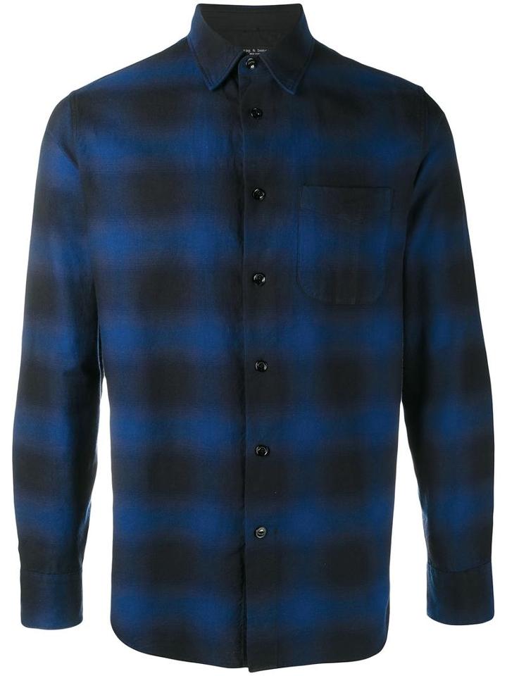 Rag & Bone Checked Shirt, Men's, Size: Large, Blue, Cotton/cupro