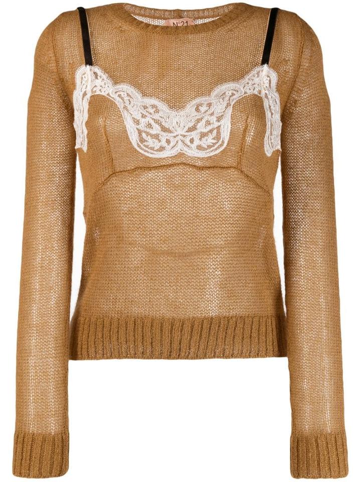 Nº21 Lace Trim Knitted Jumper - Neutrals