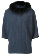 Fabiana Filippi Fox Fur Trim Jumper, Women's, Size: Large, Blue, Silk/fox Fur/cashmere/wool