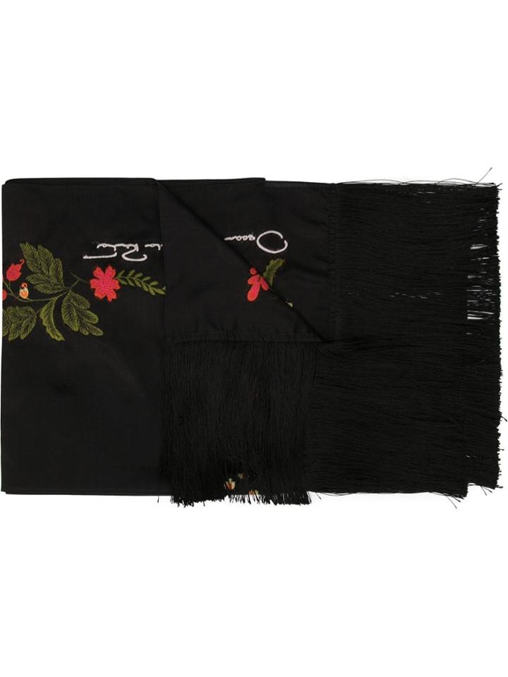 Oscar De La Renta Floral Embroidery Scarf - Black