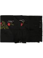 Oscar De La Renta Floral Embroidery Scarf - Black