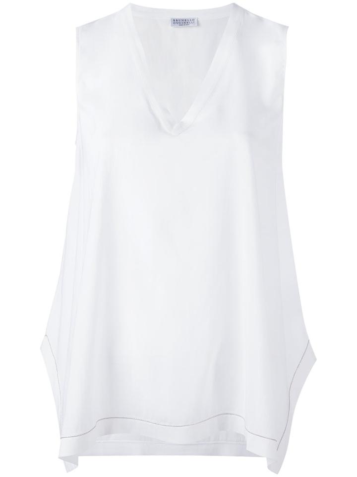 Brunello Cucinelli V Neck Top, Women's, Size: Large, White, Silk/spandex/elastane