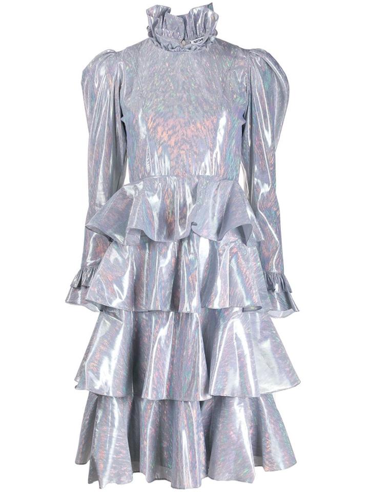 Batsheva Iridescent Tiered Midi Dress - Grey