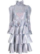 Batsheva Iridescent Tiered Midi Dress - Grey
