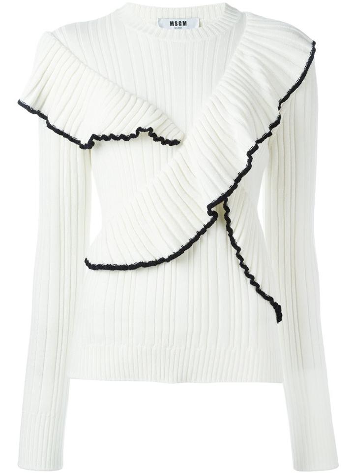 Msgm Ruffled Jumper, Women's, Size: Medium, White, Virgin Wool