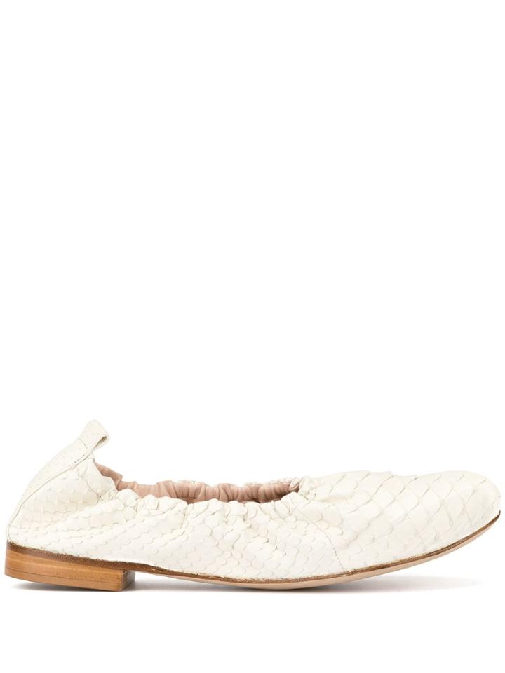 Rodo Snakeskin Effect Ballerinas - White