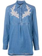 Ermanno Ermanno Embroidered Denim Bib Shirt - Blue