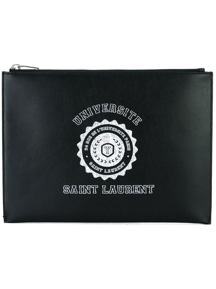 Saint Laurent - Logo Print Clutch - Men - Calf Leather - One Size, Black, Calf Leather