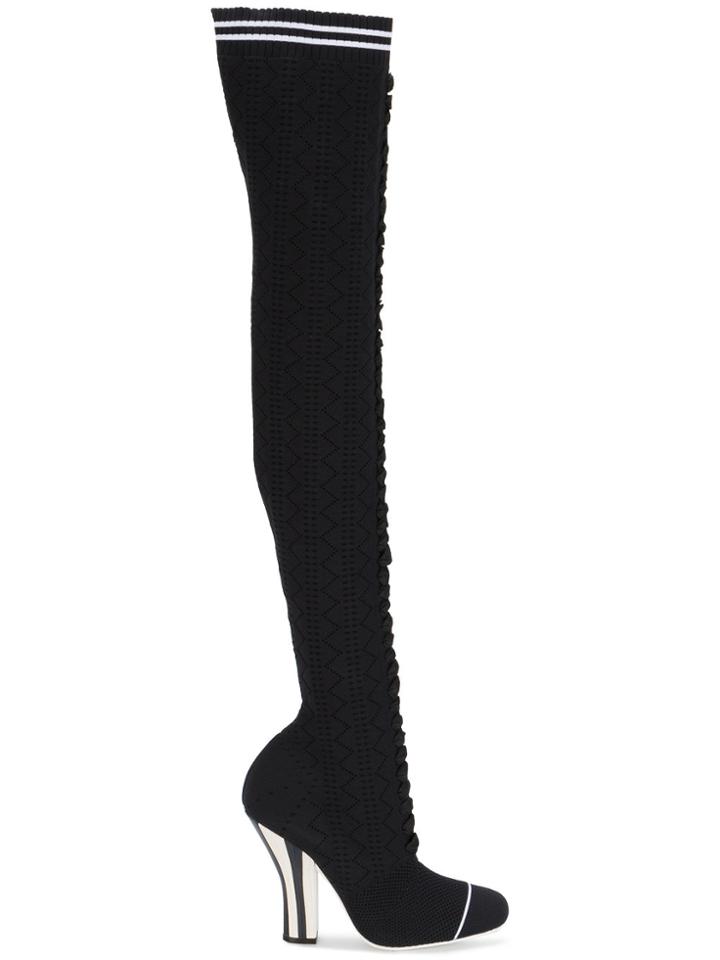 Fendi Stretch Knit 105 Over The Knee Boots - Black