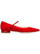 Jennifer Chamandi Red Lorenzo Suede Leather Ballerina Pumps