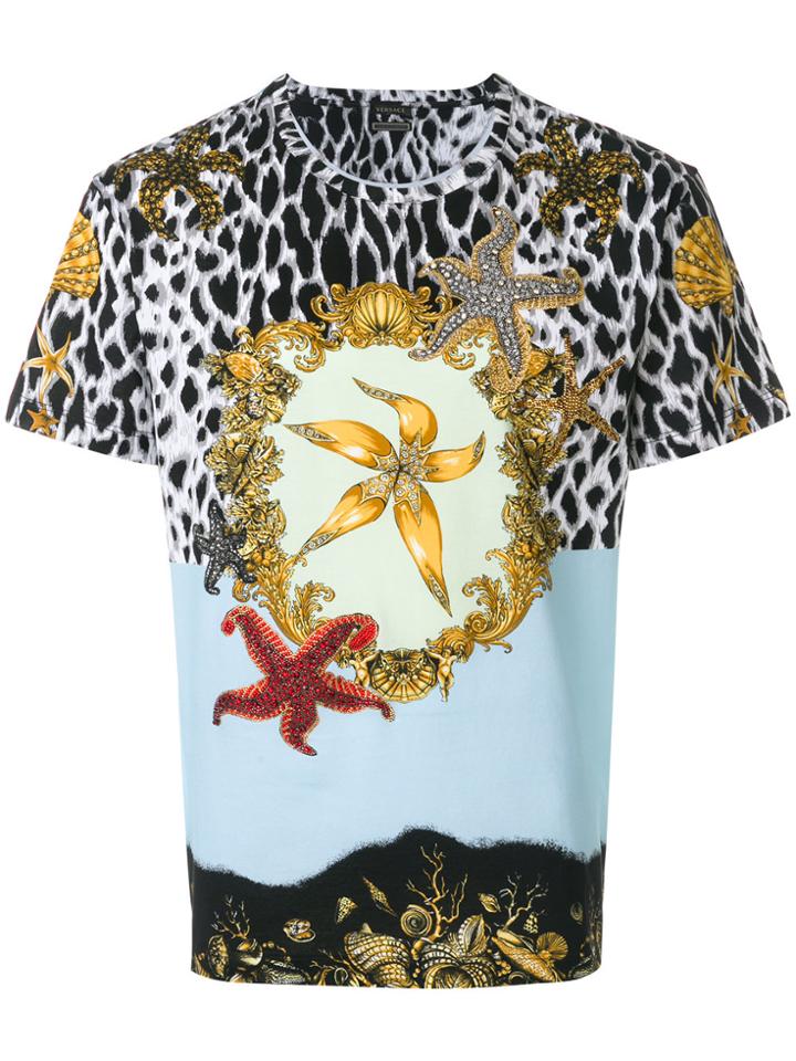 Roberto Cavalli Logo Print Gradient T-shirt - Blue