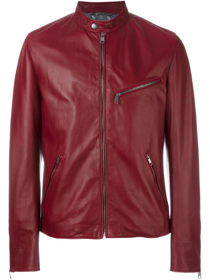 Dolce & Gabbana Stylised Biker Jacket, Men's, Size: 50, Red, Calf Leather/viscose/leather
