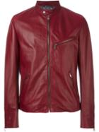 Dolce & Gabbana Stylised Biker Jacket, Men's, Size: 50, Red, Calf Leather/viscose/leather