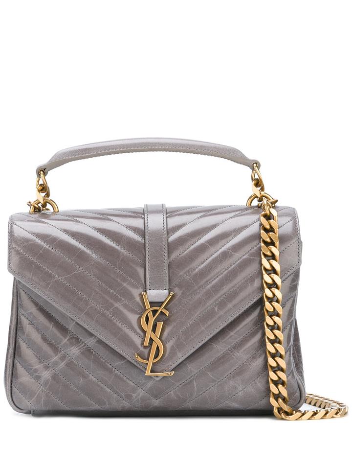 Saint Laurent Small Monogram Collège Satchel, Women's, Grey, Leather