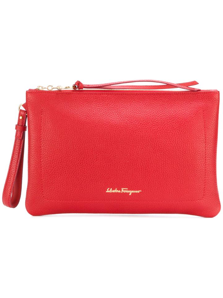 Salvatore Ferragamo Logo Printed Clutch Bag - Red