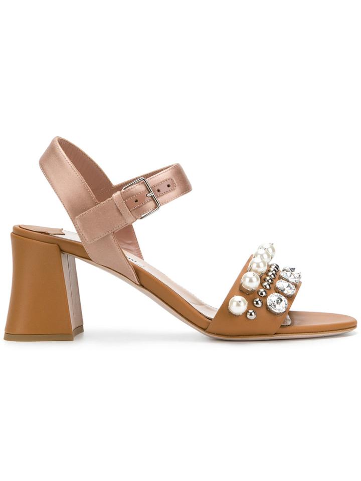 Miu Miu Embellished Sandals - Brown