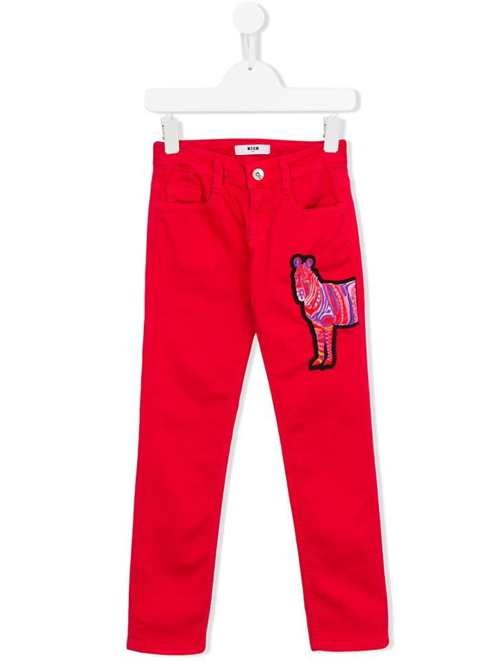 Msgm Kids Embroidered Horse Trousers, Girl's, Size: 10 Yrs, Red