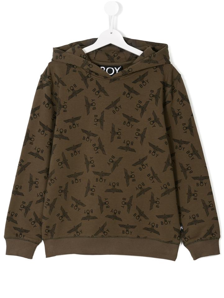 Boy London Kids All Over Logo Print Hoodie - Green
