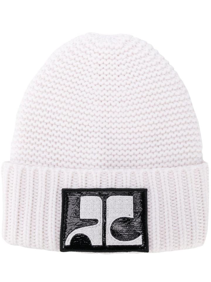 Courrèges Logo Knitted Beanie - White