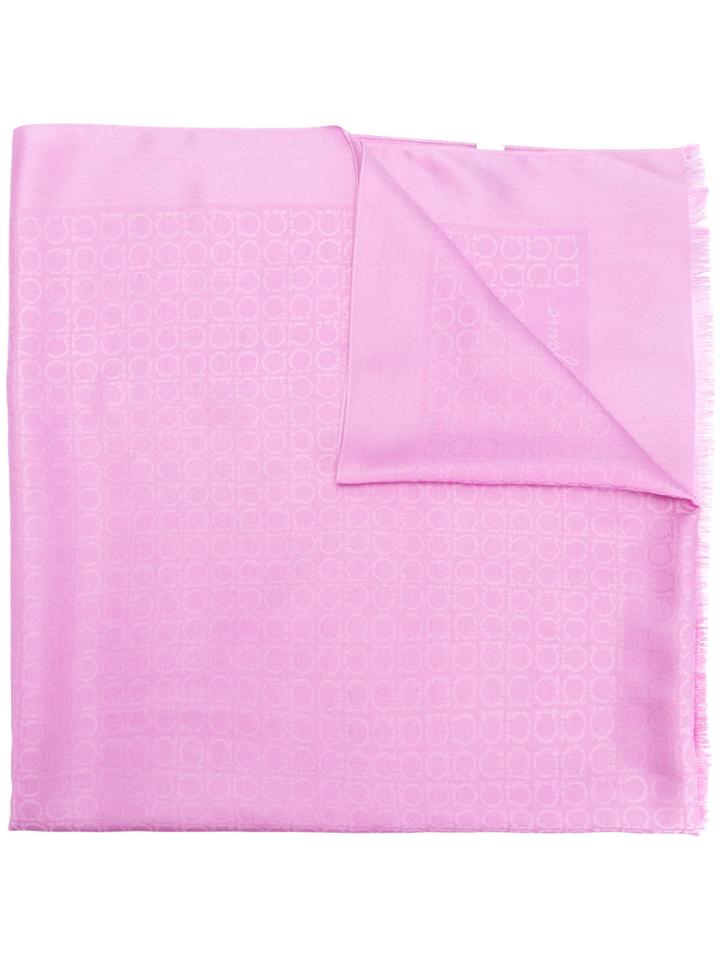 Salvatore Ferragamo Fringed Monogram Scarf - Pink & Purple