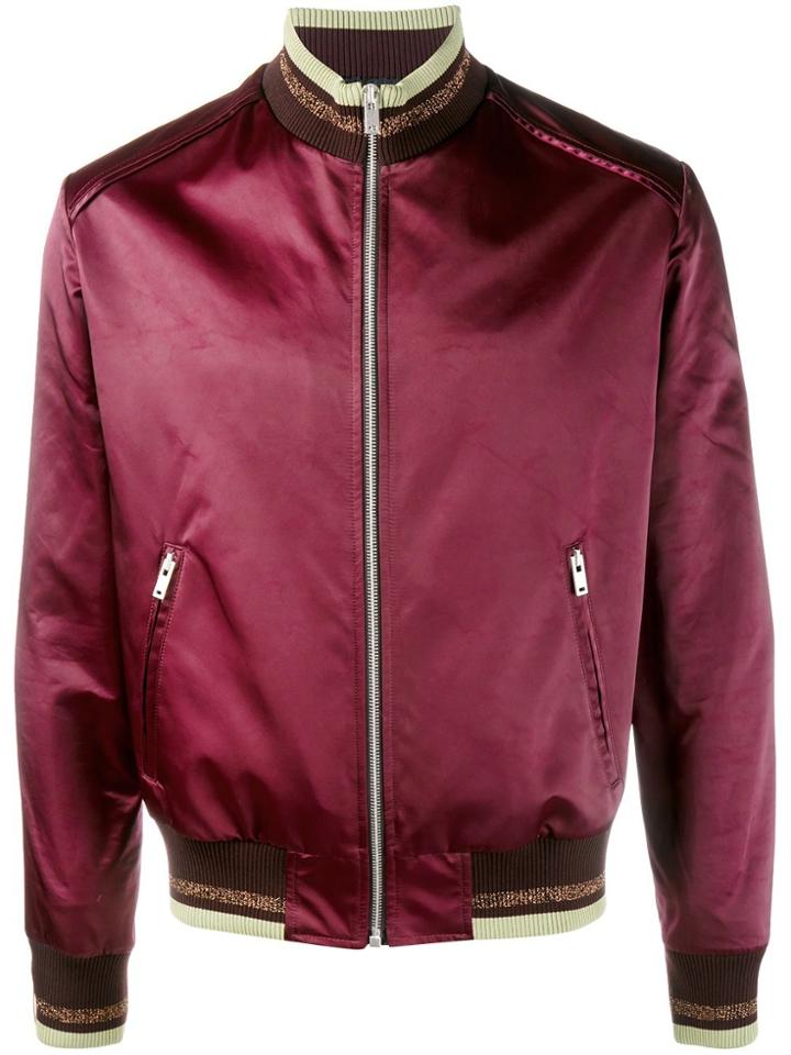Maison Margiela Striped Trim Satin Bomber Jacket - Red