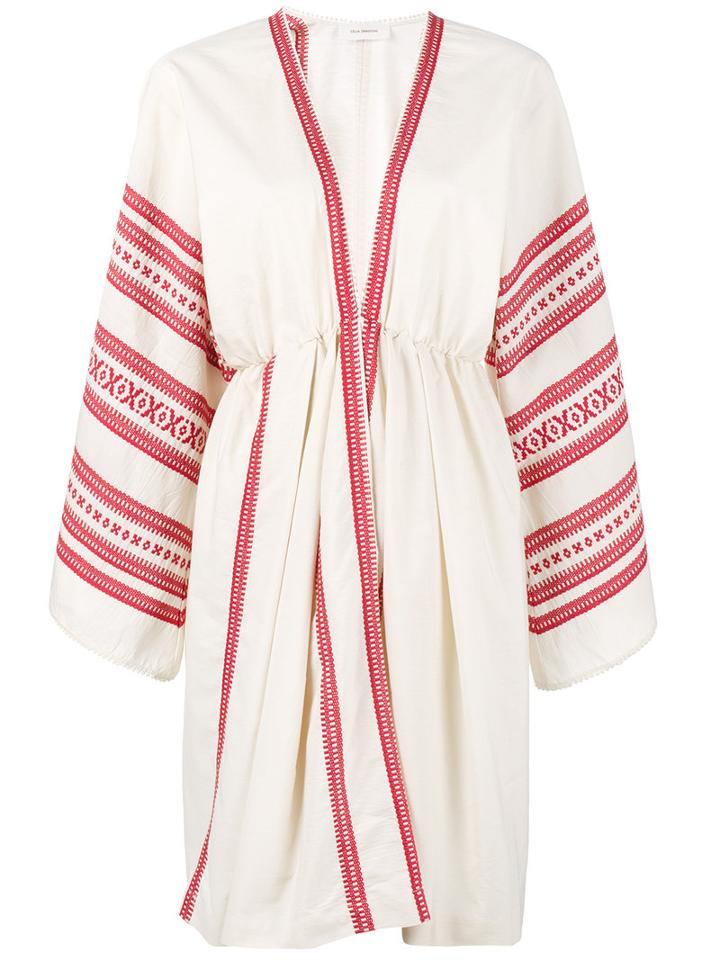 Celia Dragouni - Embroidered Kaftan Mini Dress - Women - Cotton - Xs/s, Nude/neutrals, Cotton