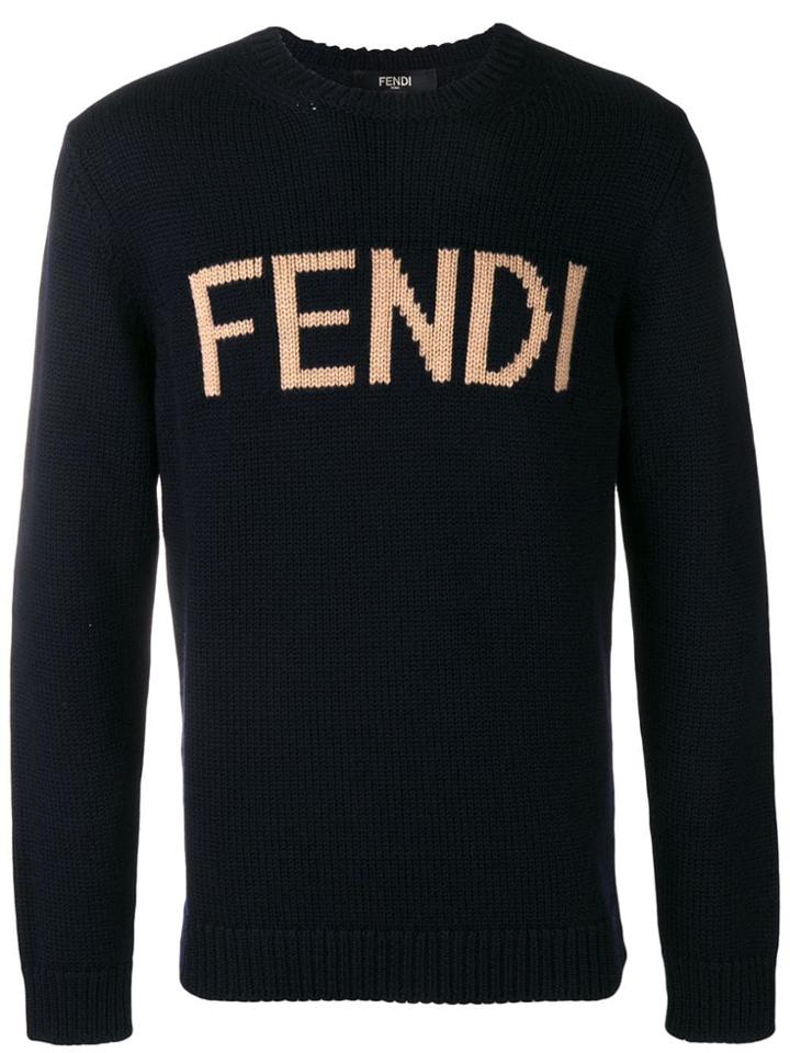 Fendi Logo Knit Sweater - Blue