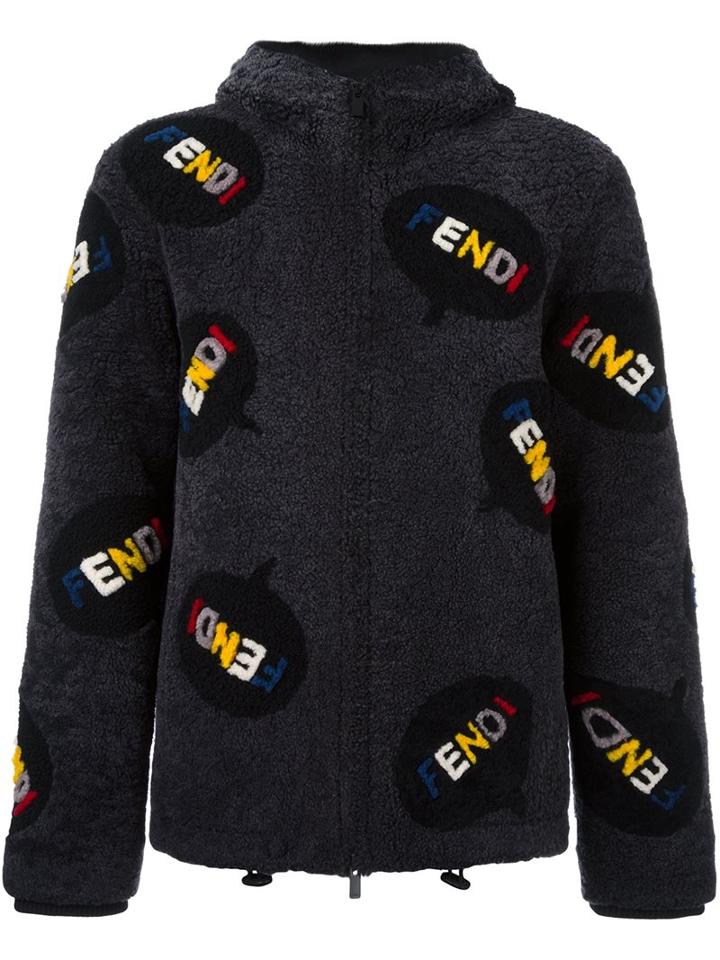 Fendi All-over Fendi Hooded Jacket, Men's, Size: 48, Black, Goat Fur/lamb Skin