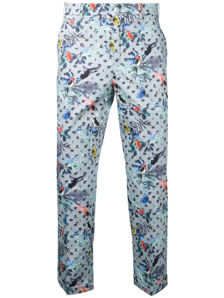 Loveless - Birds Print Chinos - Men - Cotton/polyurethane - 3, Blue, Cotton/polyurethane